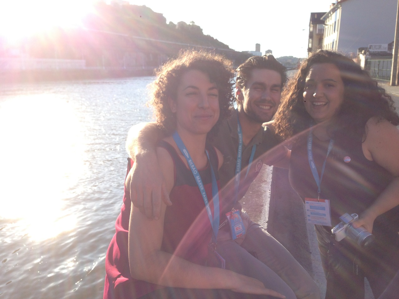 IMG_3895 Core crew members Ana, Imanol, Nerea taking a mid-afternoon break on the river, just across the road from the Cookie Factory entrance